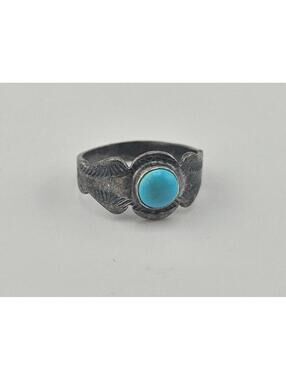 Vintage Sterling Silver Ring with Kingman Turquoise Center, Size 5